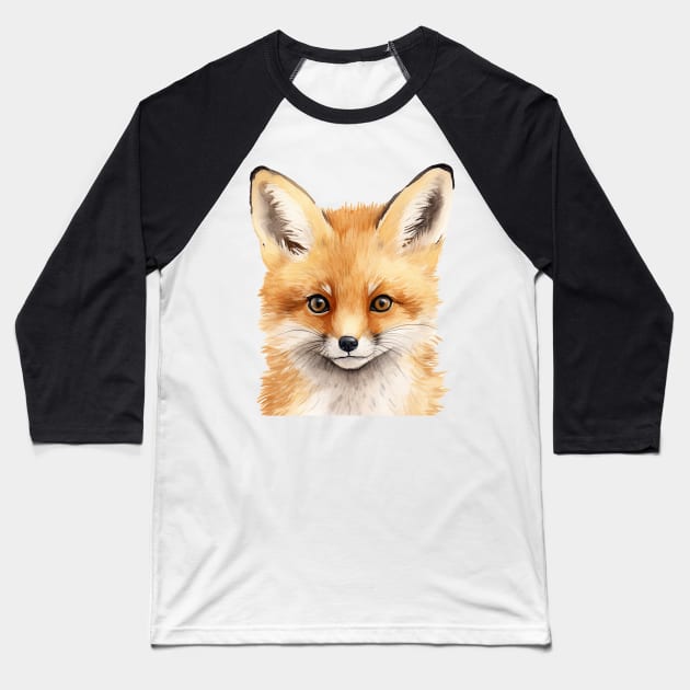 portrait of a cute fox watercolor Baseball T-Shirt by Arabic calligraphy Gift 